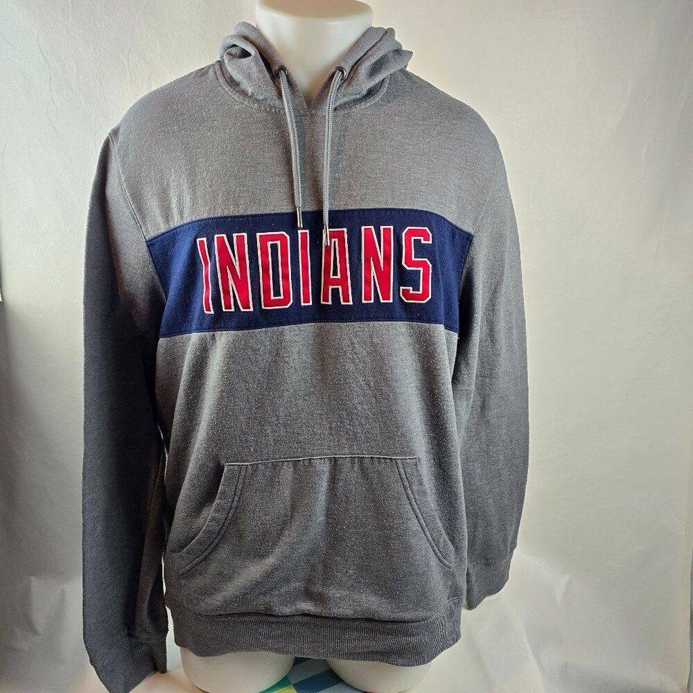 Cleveland Indians Hoodie Mens Large Gray MLB Pullover Sweatshirt Lightweight